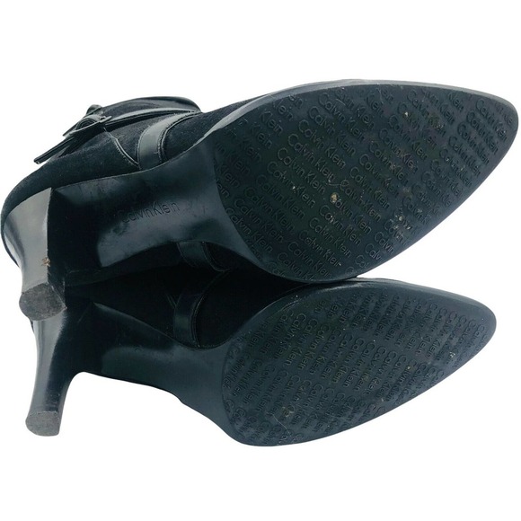 CALVIN KLEIN Black Suede Slip On Buckle Knee High Boots Size 9 BRANDY - Picture 7 of 9